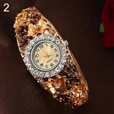 Norate Women's Flower Butterfly Round Dial Rhinestone Bracelet Wristwatch Champagne