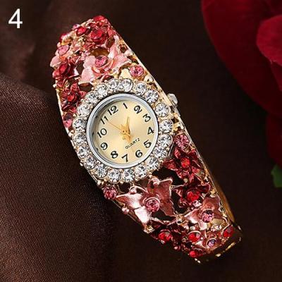 Norate Women's Flower Butterfly Round Dial Rhinestone Bracelet Wristwatch Red