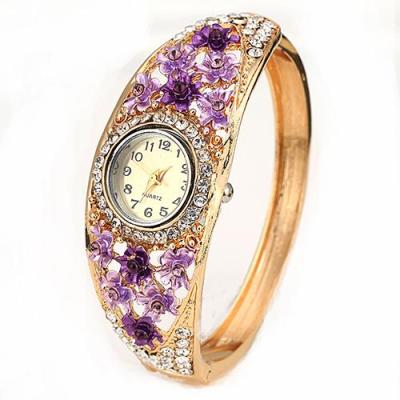 Norate Women's Flower Crystal Bracelet Wrist Watch Purple