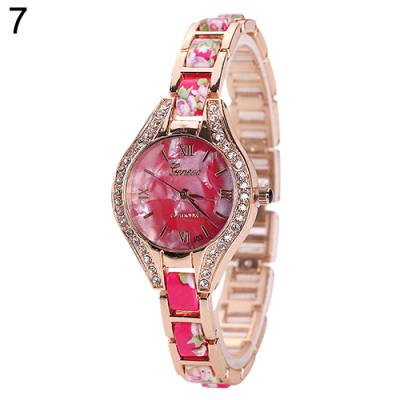 Norate Women's Geneva Floral Printed Band Rhinestone Bracelet Dress Wristwatch 7