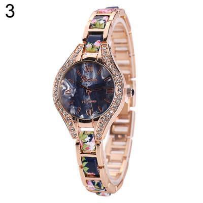 Norate Women's Geneva Floral Printed Band Rhinestone Bracelet Dress Wristwatch 3