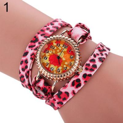 Norate Women's Leopard Printing Faux Leather Bracelet Wrist Watch Rose-Red