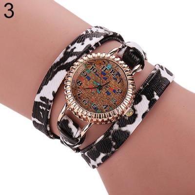 Norate Women's Leopard Printing Faux Leather Bracelet Wrist Watch Black White