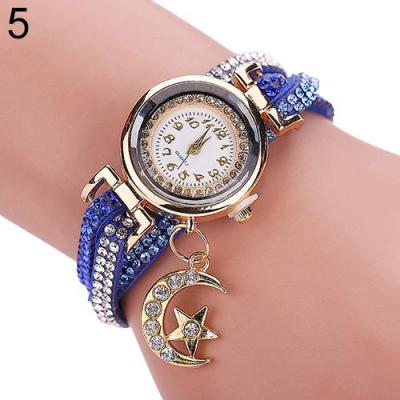 Norate Women's Moon Star Rhinestone Faux Leather Bracelet Wrist Watch Blue