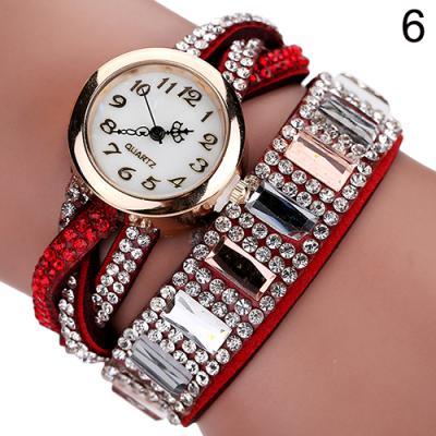 Norate Women's Multilayer Rhinestone Faux Leather Quartz Wrap Bracelet Wrist Watch Red