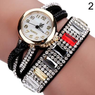 Norate Women's Multilayer Rhinestone Faux Leather Quartz Wrap Bracelet Wrist Watch Black