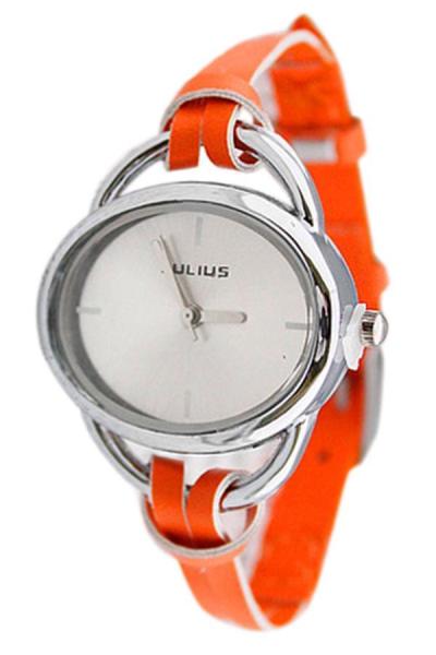 Norate Women's Oval Slim Faux Leather Analog Quartz Watch Orange