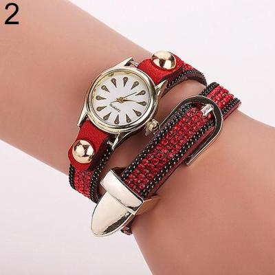 Norate Women's Peacock Literal Dial Rhinestone Rivet Bracelet Wrist Watch Red