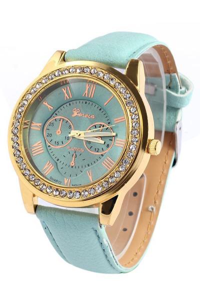 Norate Women's Roman Numerals Faux Leather Rhinestone Watch Green