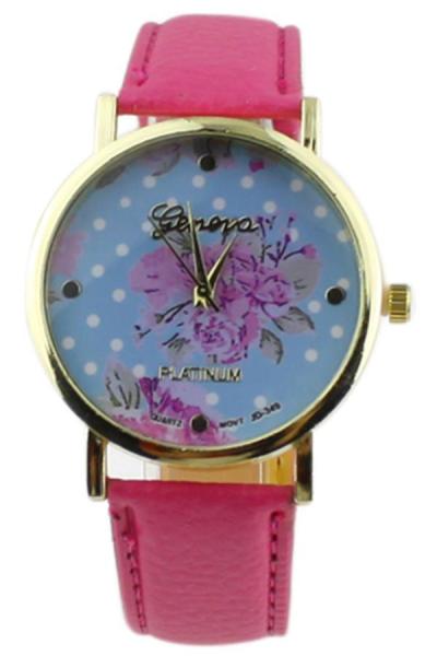 Norate Women's Rose Flower Dots Faux Leather Quartz Watch Rose-Red