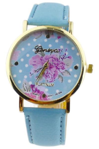 Norate Women's Rose Flower Dots Faux Leather Quartz Watch Light Blue