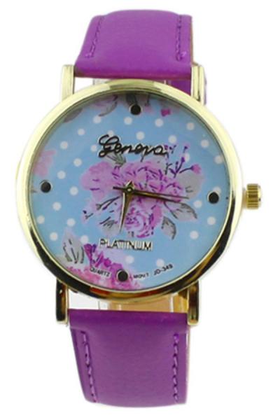 Norate Women's Rose Flower Dots Faux Leather Quartz Watch Purple