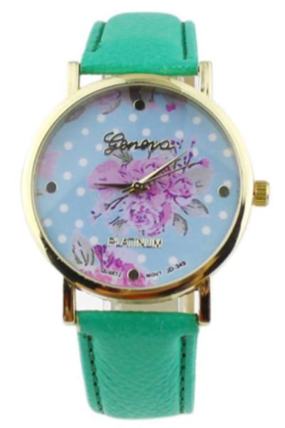 Norate Women's Rose Flower Dots Faux Leather Quartz Watch Mint Green