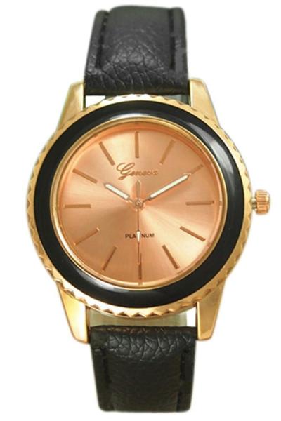 Norate Women's Rose Gold Plated Faux Leather Analog Quartz Watch Black