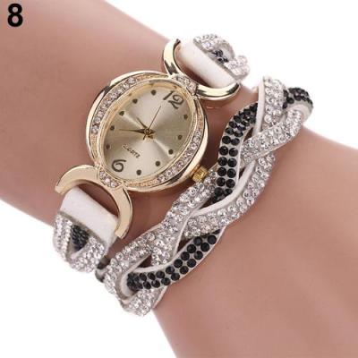 Norate Women's Two Tone Rhinestone Wrap Faux Suede Round Dial Quartz Bracelet Wrist Watch White