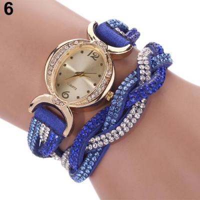 Norate Women's Two Tone Rhinestone Wrap Faux Suede Round Dial Quartz Bracelet Wrist Watch Sapphire Blue