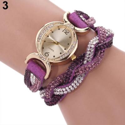 Norate Women's Two Tone Rhinestone Wrap Faux Suede Round Dial Quartz Bracelet Wrist Watch Purple