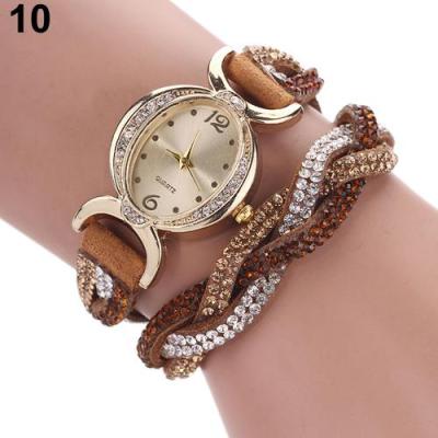 Norate Women's Two Tone Rhinestone Wrap Faux Suede Round Dial Quartz Bracelet Wrist Watch Coffee