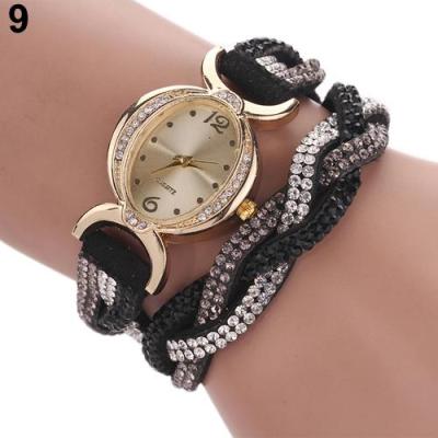 Norate Women's Two Tone Rhinestone Wrap Faux Suede Round Dial Quartz Bracelet Wrist Watch Black