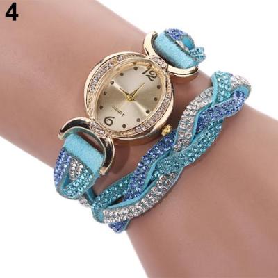 Norate Women's Two Tone Rhinestone Wrap Faux Suede Round Dial Quartz Bracelet Wrist Watch Sky Blue