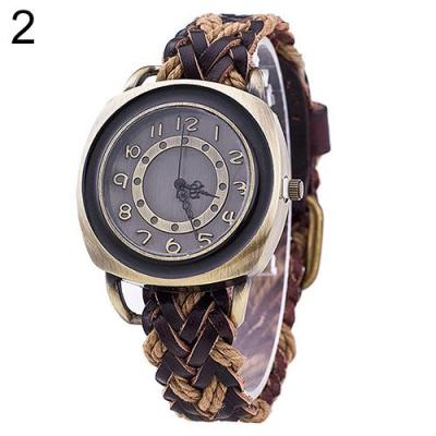 Norate Women's Vintage Braided Faux Leather Band Wrist Watch Dark Brown