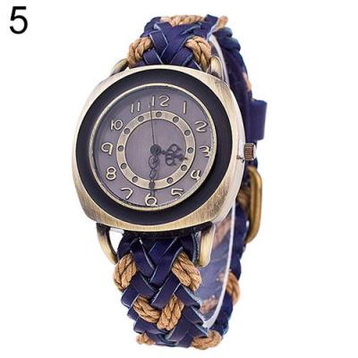 Norate Women's Vintage Braided Faux Leather Band Wrist Watch Dark Blue