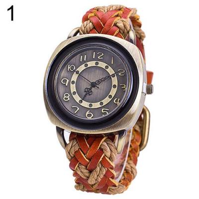 Norate Women's Vintage Braided Faux Leather Band Wrist Watch Orange