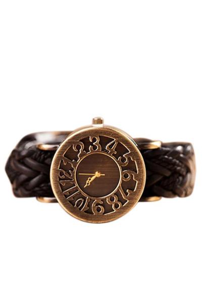 Norate Women's Weave Leather Bronze Dial Quartz Wrist Watch Black