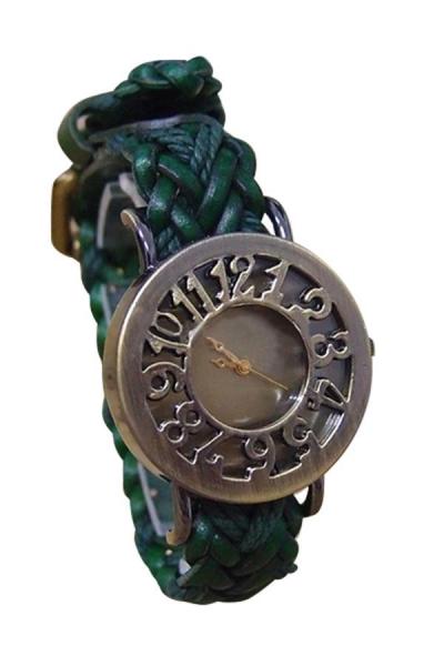 Norate Women's Weave Leather Bronze Dial Quartz Wrist Watch Green