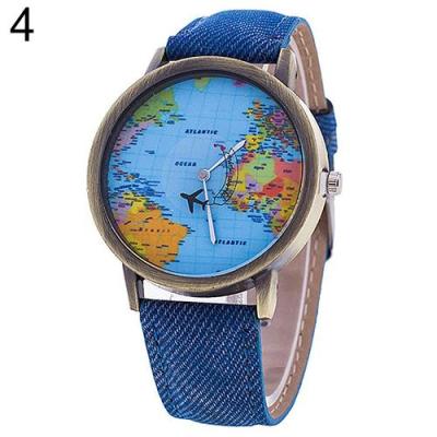 Norate Women's World Map Dial Denim Fabric Strap Wrist Watch Blue