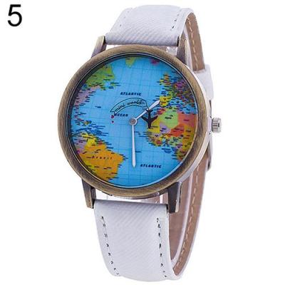 Norate Women's World Map Dial Denim Fabric Strap Wrist Watch White