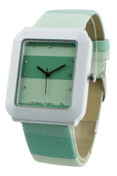 Norate Womens Square Dial Quartz Crystal Green Leather Strap Watch