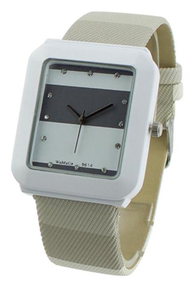 Norate Womens Square Dial Quartz Crystal White Leather Strap Watch