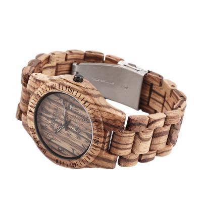 OBN Bewell W086B Men's Full Wood Wristwatch Quartz Analog Date Display Watch Gift-Brown