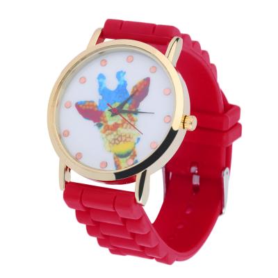 OBN Cute Giraffe Pattern Silicone Band Wrist Watch Women Female Fashion Watch-Red