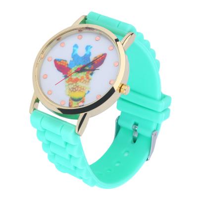 OBN Cute Giraffe Pattern Silicone Band Wrist Watch Women Female Fashion Watch-Light Green