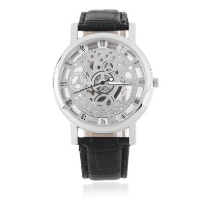 OBN Dual perspective hollow non-mechanical watches black belt white surface-Black