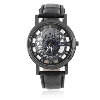 OBN Dual perspective hollow non-mechanical watches black belt with black face-Black