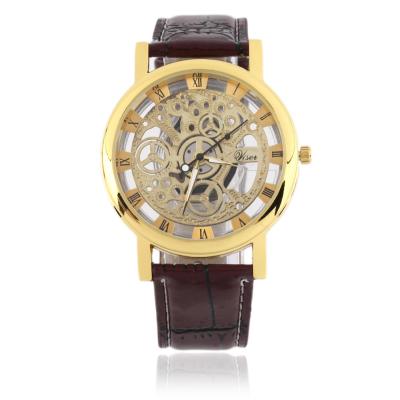 OBN Dual perspective hollow non-mechanical watches red belt with gold surface-Red