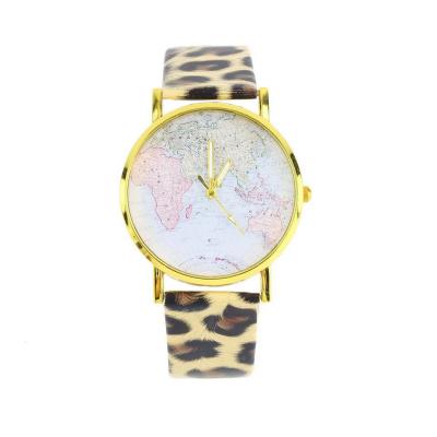 OBN Fashion Womens Leather Alloy World Map Globe Analog Quartz Retro Wrist Watch-Multi Colour