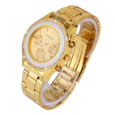 OBN New PAIDU 58927 Round Quartz Ladies Women Girls Diamonds Stainless Steel Wrist Watch-Gold