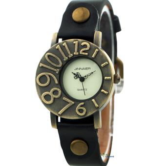 OEM 162 Womens Black Faux Leather Strap Fashion Watch (Black)  