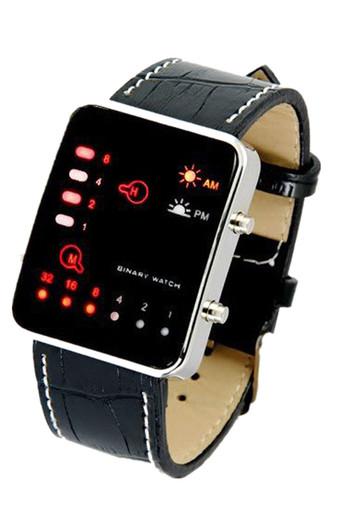 OEM Digital Red LED Sport Wrist Watch Binary Wristwatch PU Leather Women Mens Black Jam Tangan  