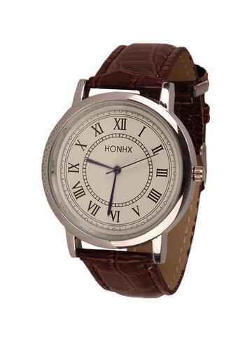 OEM Fashion Mens Womens Ladies Leather Rome Quartz Analog Wrist Watch Brown Jam Tangan  