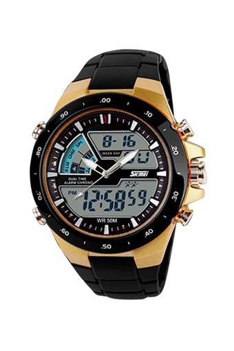 OEM Jam Tangan Pria - Hitam-Gold - Strap Plastic - Digital Analog Chronograph  