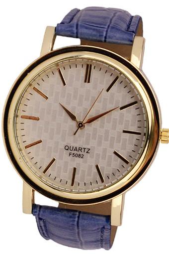 OEM Womens Ladies Fashion Golden Dial Leather Analog Quartz Watch Blue Jam Tangan  