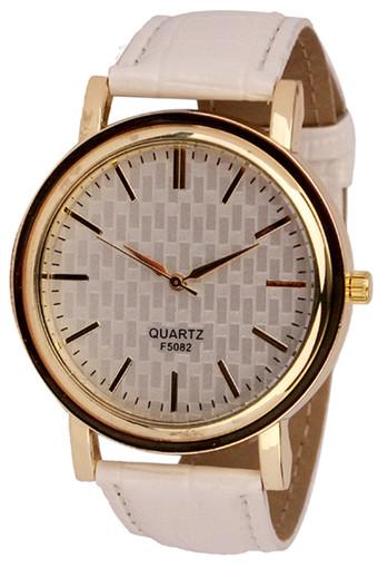 OEM Womens Ladies Fashion Golden Dial Leather Analog Quartz Watch White Jam Tangan  