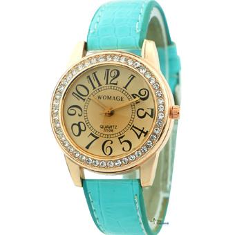 OEM Womens Watches Blue Faxu Leather Strap Crystal Analog Watch (Blue)  