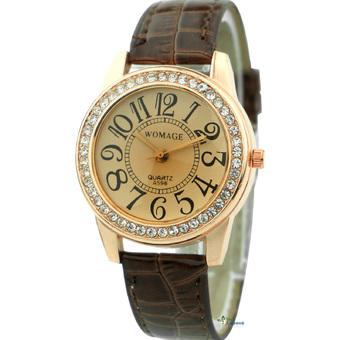 OEM Womens Watches Brown Faxu Leather Strap Crystal Analog Watch (Brown)  