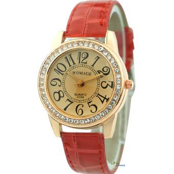 OEM Womens Watches Red Faxu Leather Strap Crystal Analog Watch (Red)  